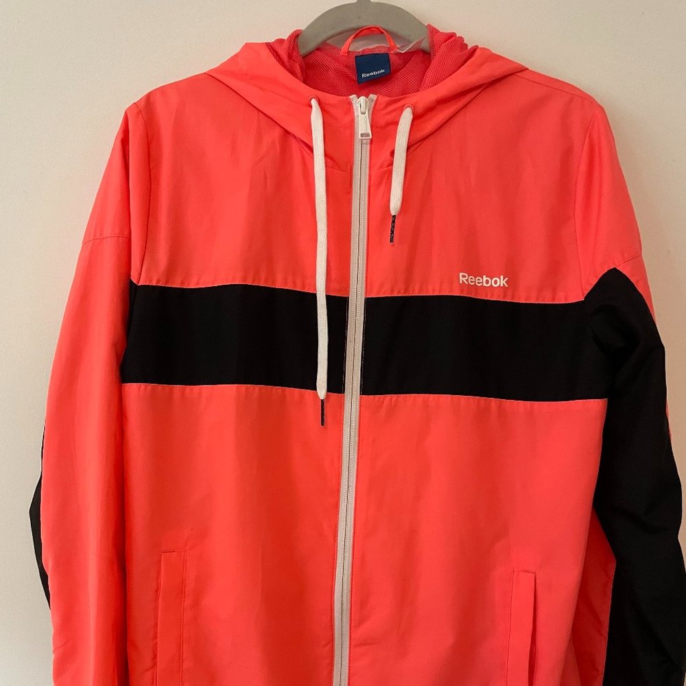 Reebok Neon Pink and Black Zip-Up Windbreaker - Size M